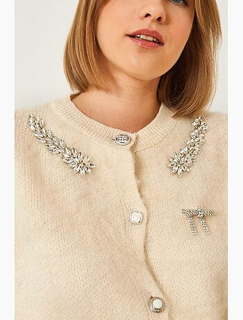 Cardigan in maglia di pile con colletto decorato lucci