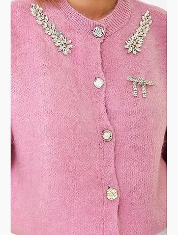 Cardigan in maglia di pile con colletto decorato lucci