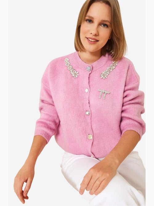 Cardigan in maglia di pile con colletto decorato lucci - Kiabi