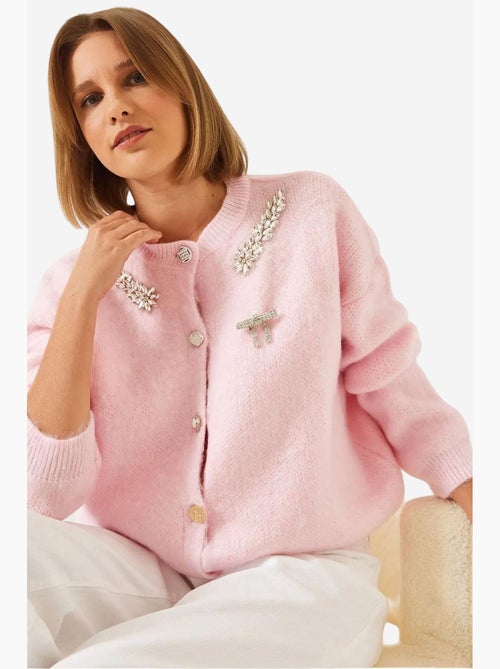 Cardigan in maglia di pile con colletto decorato lucci - Kiabi Cardigan in maglia di pile con colletto decorato lucci - Kiabi