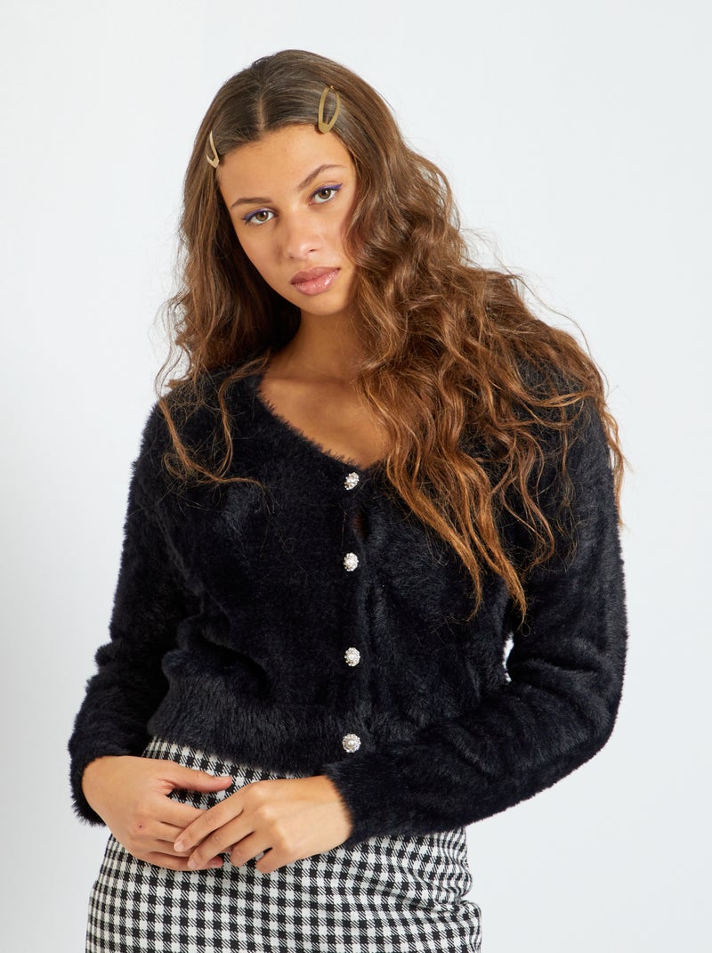 Cardigan in maglia effetto pelo Nero - Kiabi