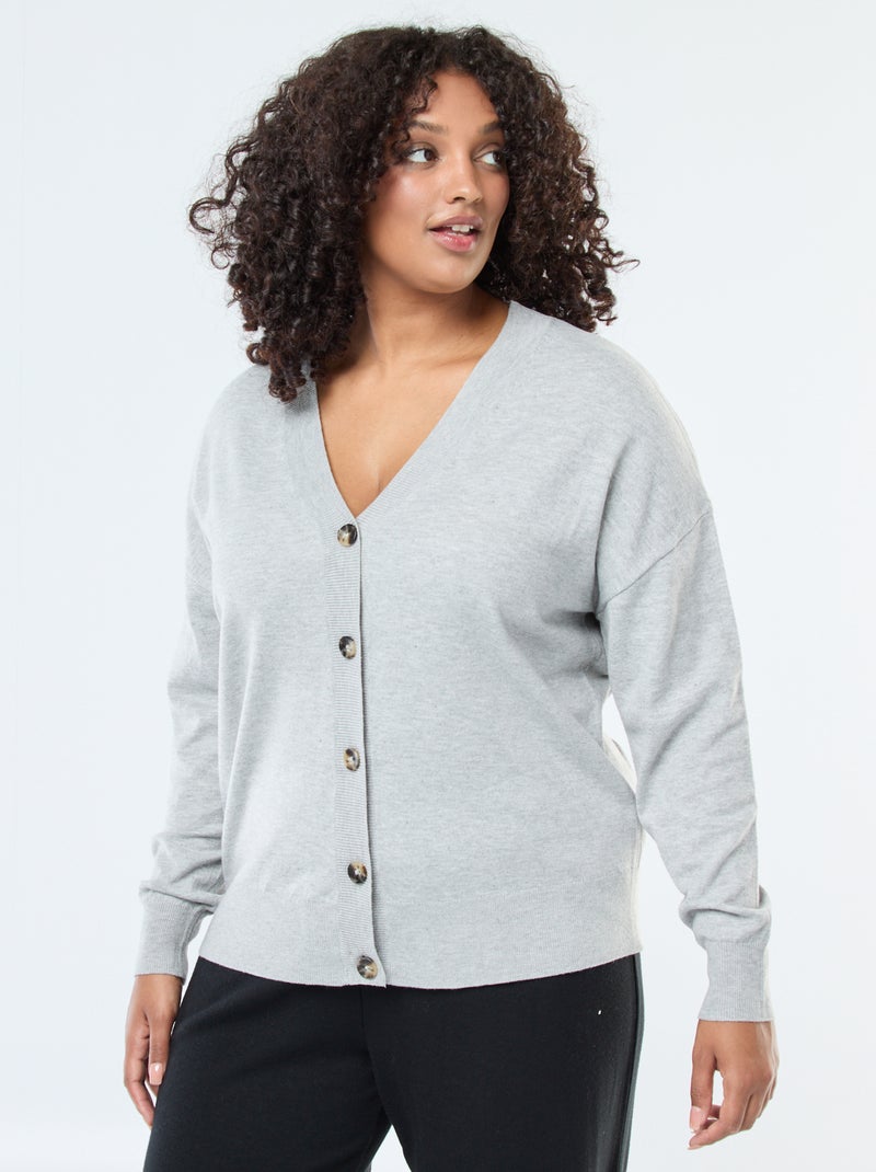 Cardigan in maglia fine con apertura abbottonata Grigio - Kiabi