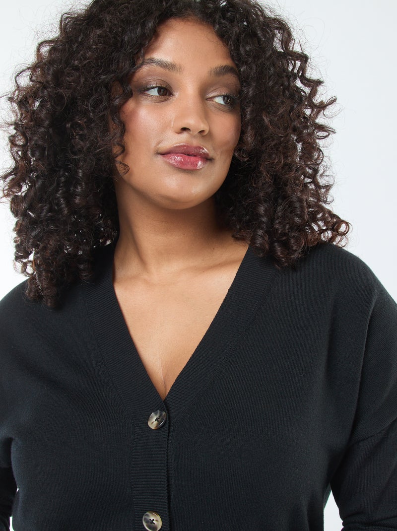 Cardigan in maglia fine con apertura abbottonata Nero - Kiabi