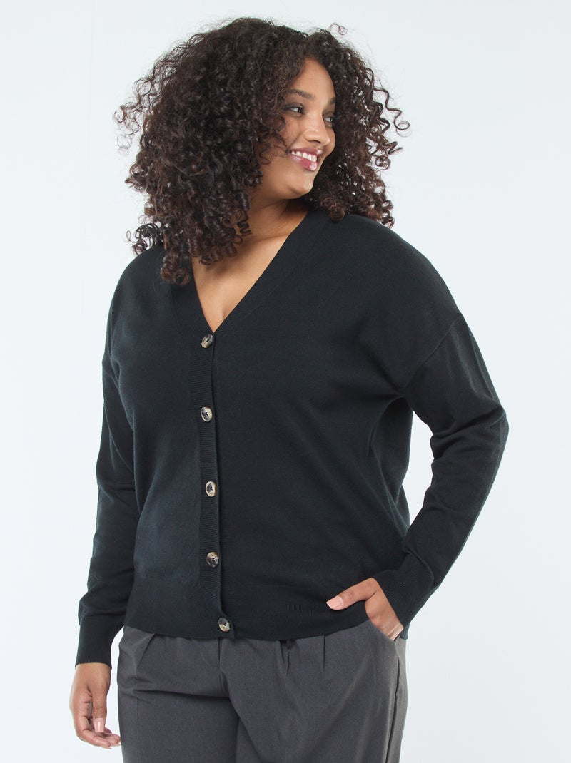 Cardigan in maglia fine con apertura abbottonata Nero - Kiabi