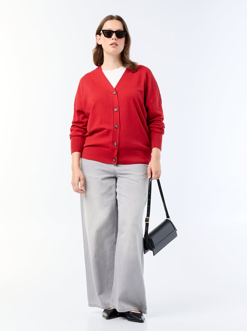 Cardigan in maglia fine con apertura abbottonata Rosso - Kiabi