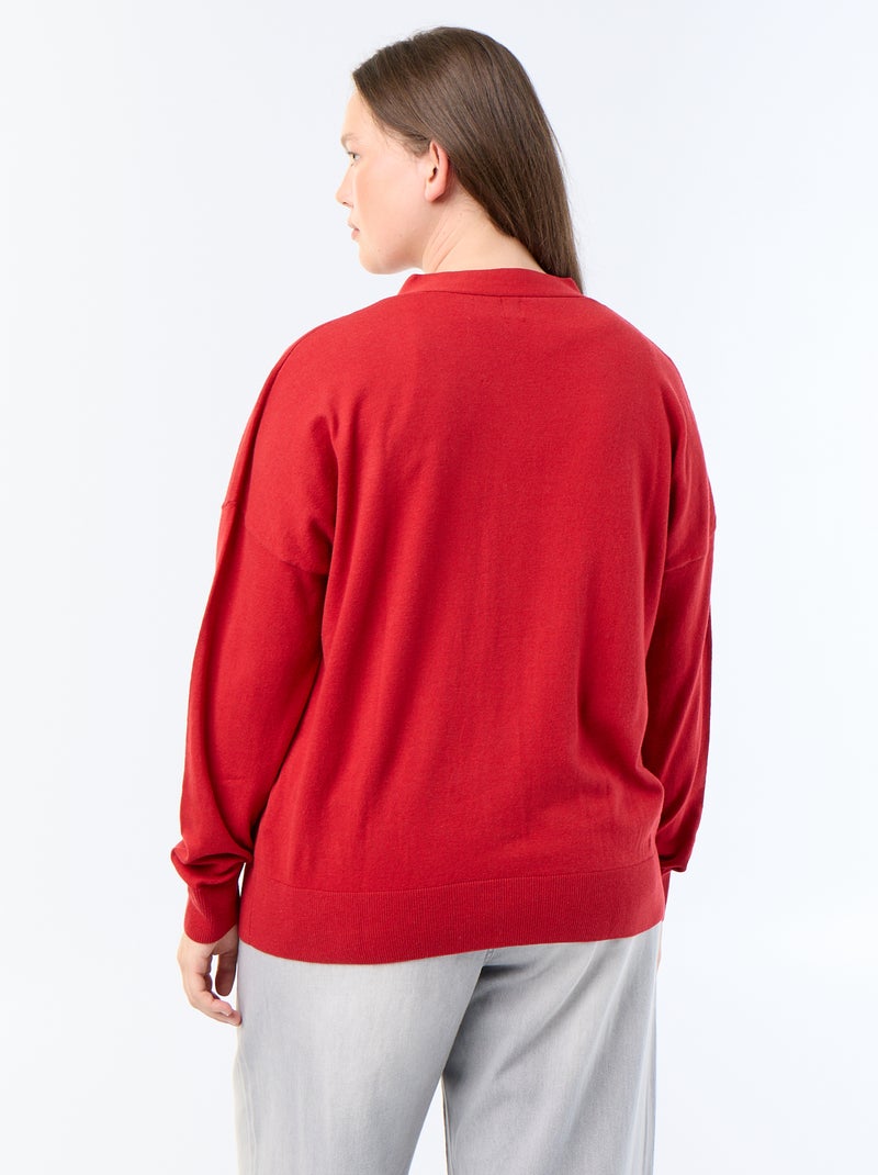 Cardigan in maglia fine con apertura abbottonata Rosso - Kiabi