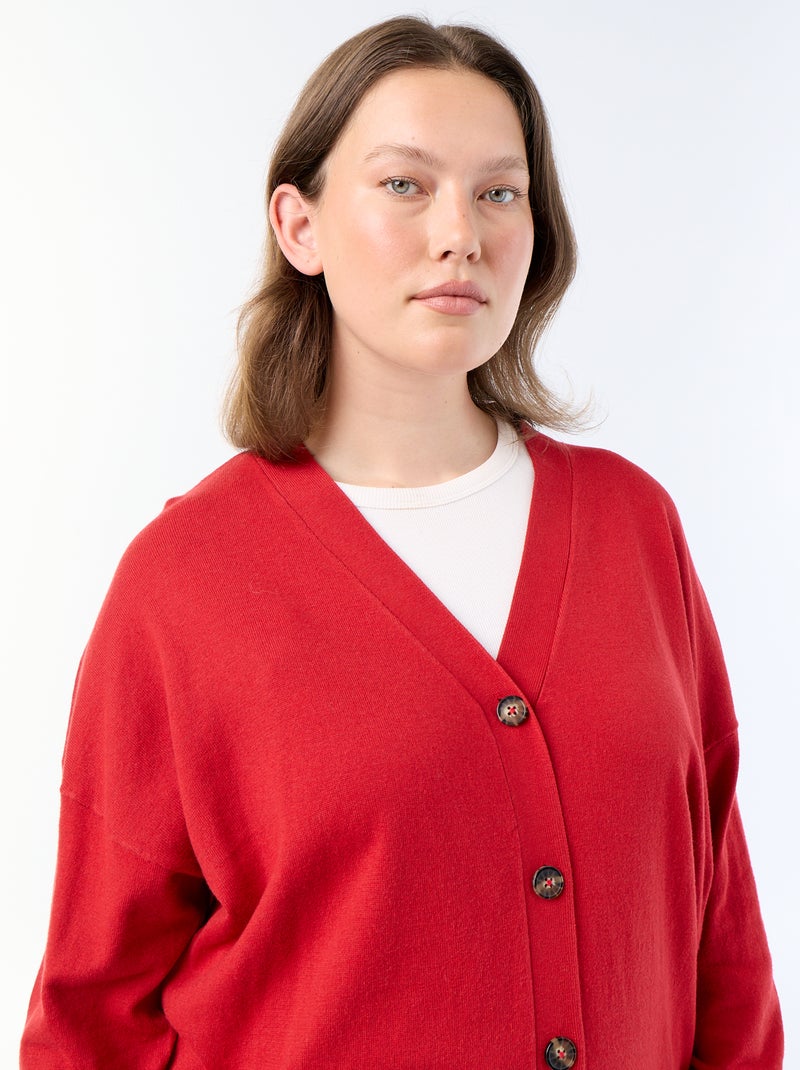 Cardigan in maglia fine con apertura abbottonata Rosso - Kiabi