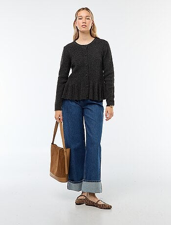 Cardigan in maglia fine con balza sul fondo