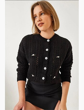 Cardigan in maglia floreale traforata lucci