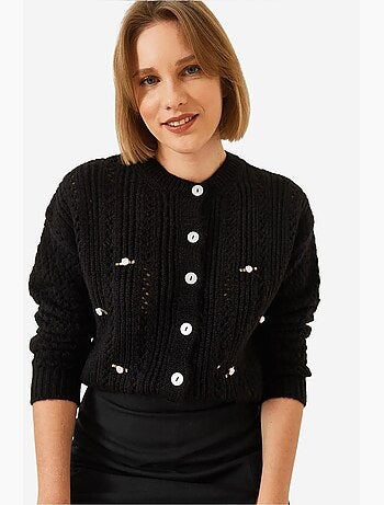 Cardigan in maglia floreale traforata lucci