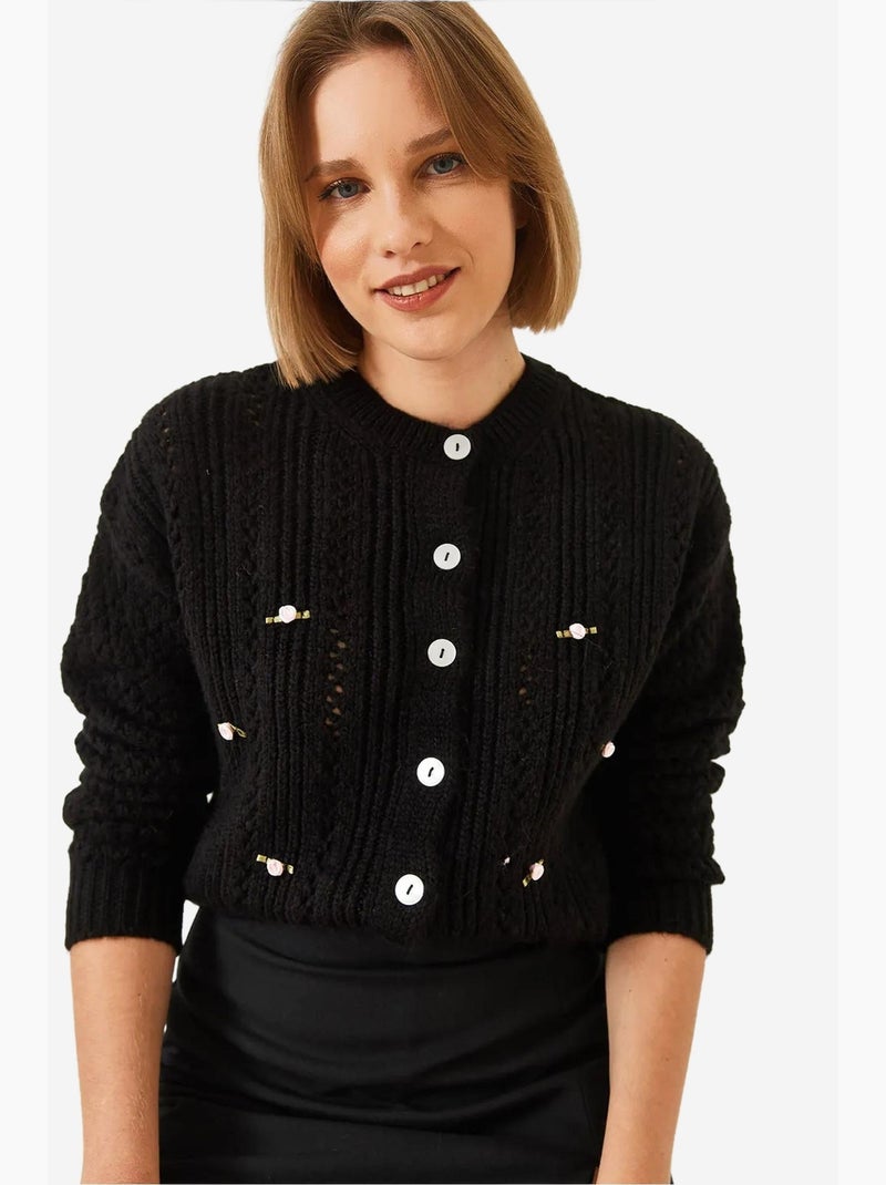 Cardigan in maglia floreale traforata lucci Nero - Kiabi