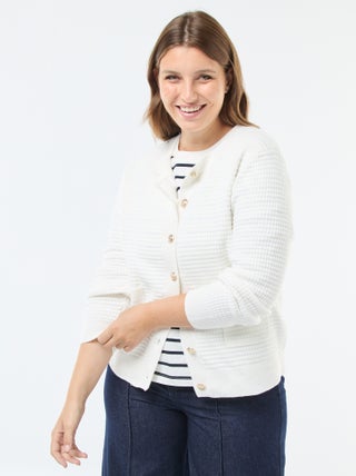 Cardigan in maglia goffrata con bottoni dorati