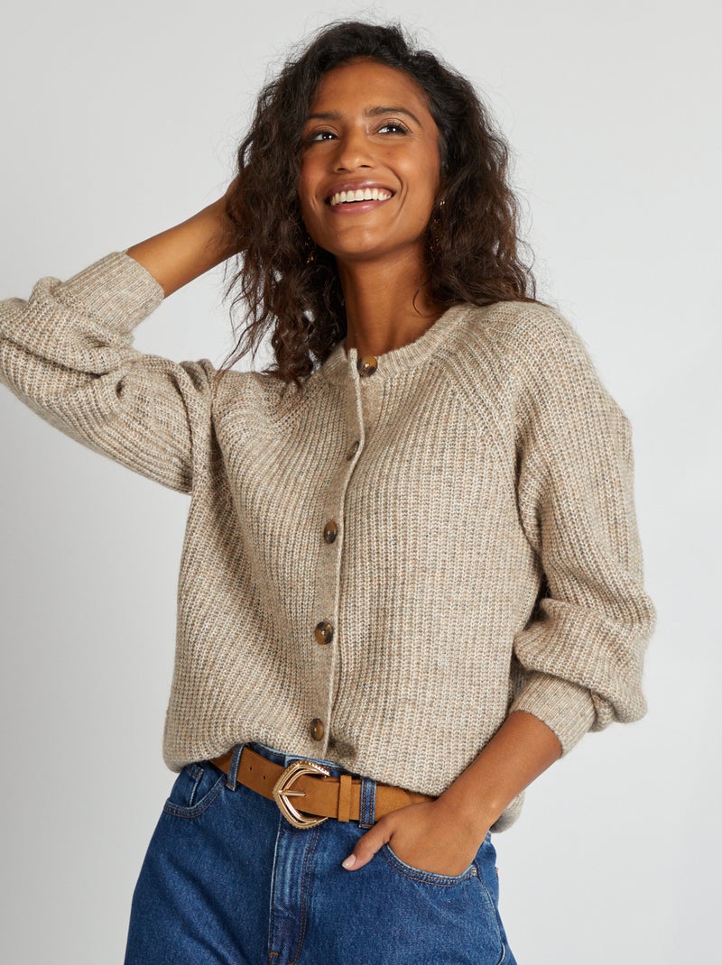 Cardigan in maglia grossa BEIGE - Kiabi
