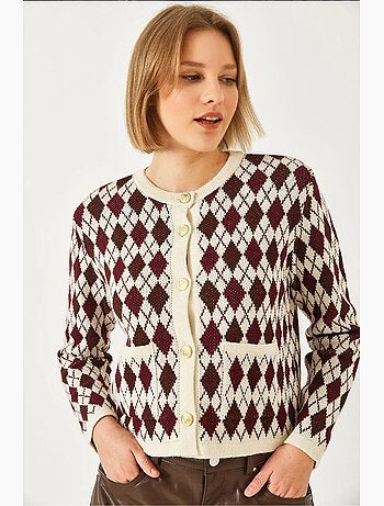 Cardigan in maglia jacquard con tasche lucci