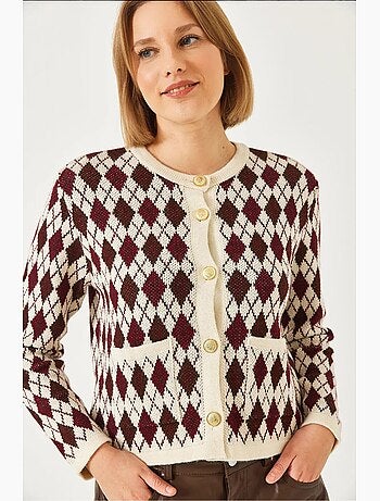 Cardigan in maglia jacquard con tasche lucci