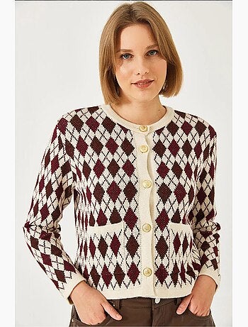 Cardigan in maglia jacquard con tasche lucci