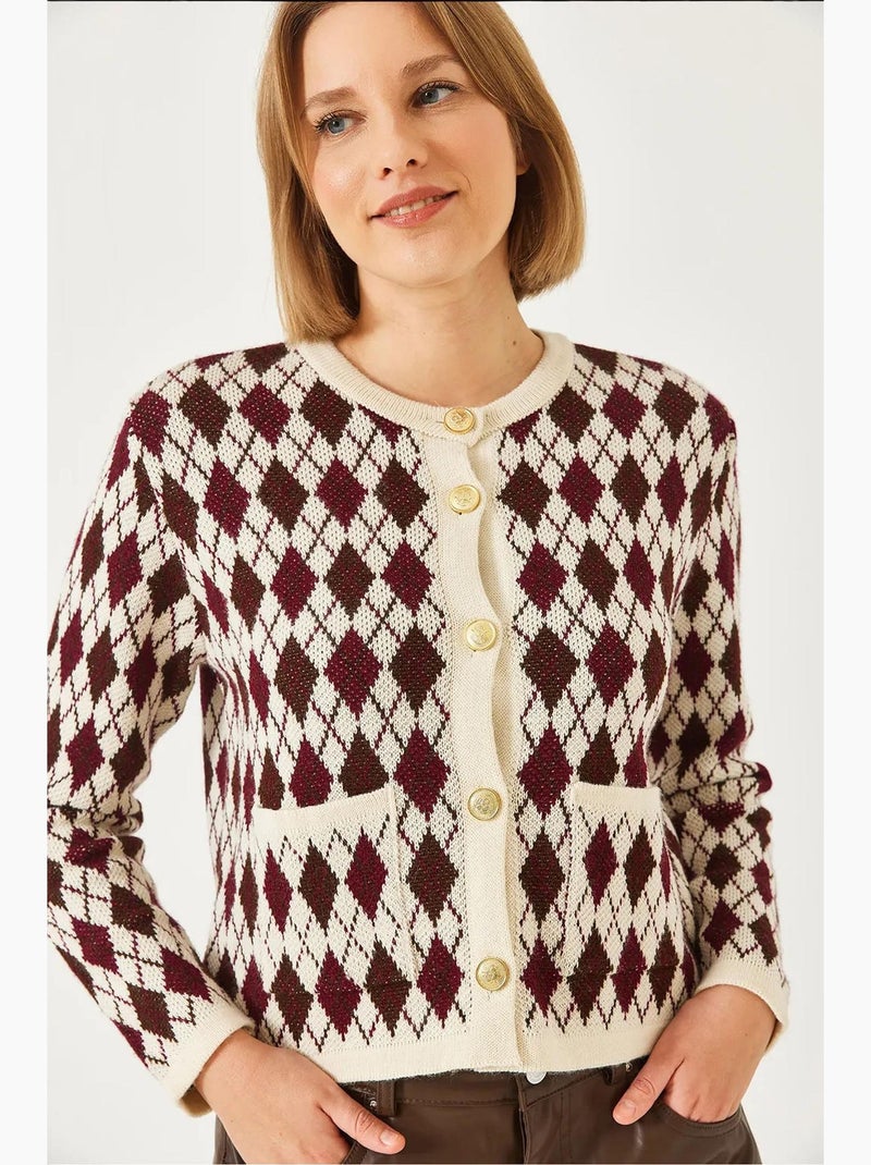 Cardigan in maglia jacquard con tasche lucci Crema - Kiabi