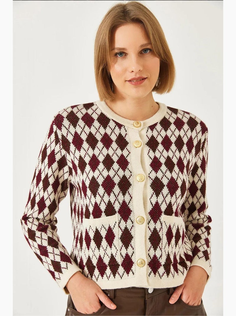 Cardigan in maglia jacquard con tasche lucci Crema - Kiabi