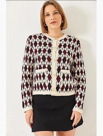 Cardigan in maglia jacquard con tasche lucci