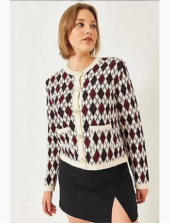 Cardigan in maglia jacquard con tasche lucci