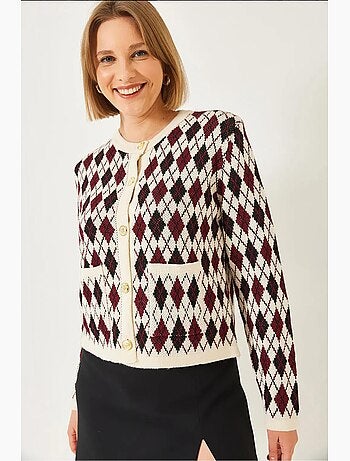 Cardigan in maglia jacquard con tasche lucci