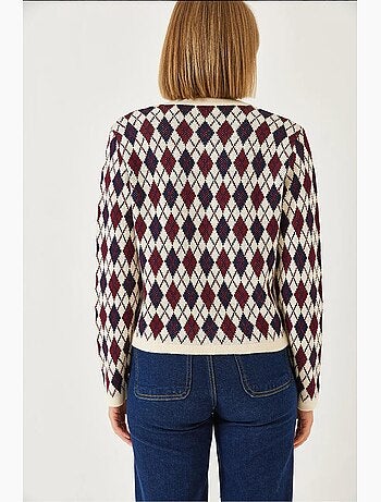 Cardigan in maglia jacquard con tasche lucci