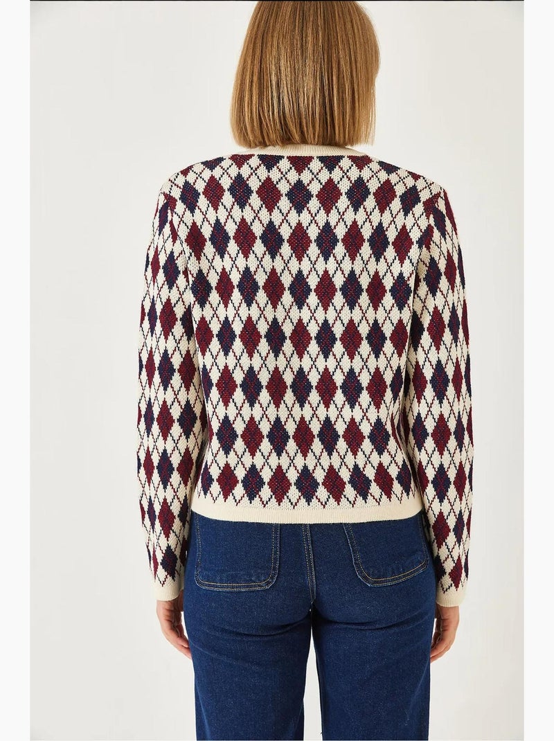 Cardigan in maglia jacquard con tasche lucci Rosso bordeaux - Kiabi