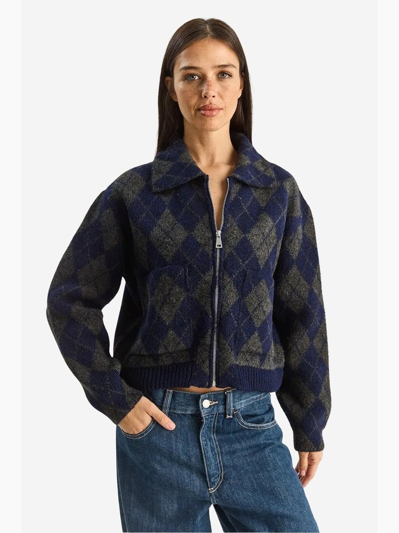 Cardigan in maglia jacquard spessa con zip lucci Blu marino - Kiabi