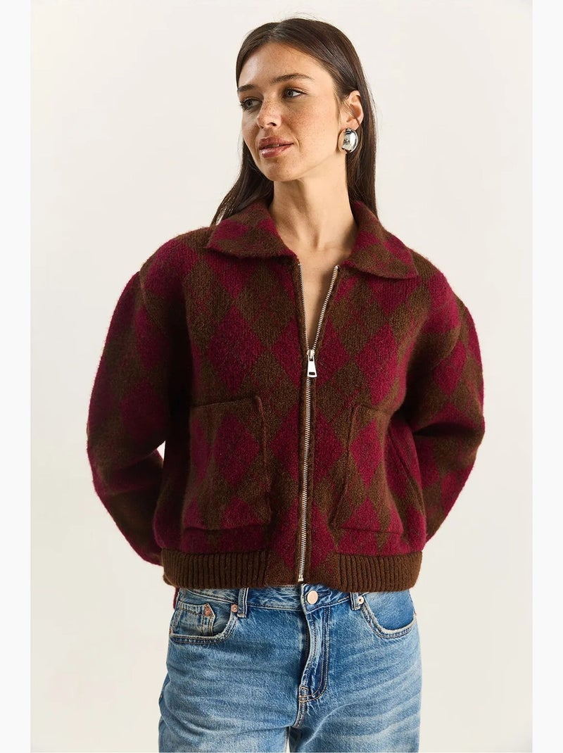 Cardigan in maglia jacquard spessa con zip lucci Multicolore - Kiabi