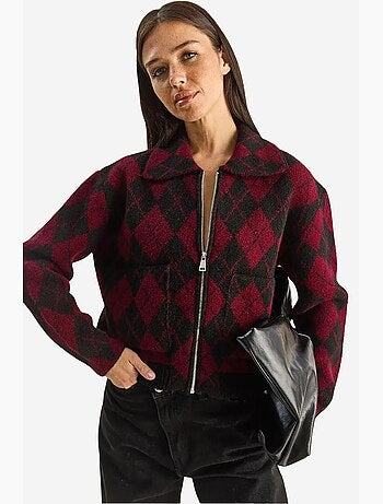 Cardigan in maglia jacquard spessa con zip lucci