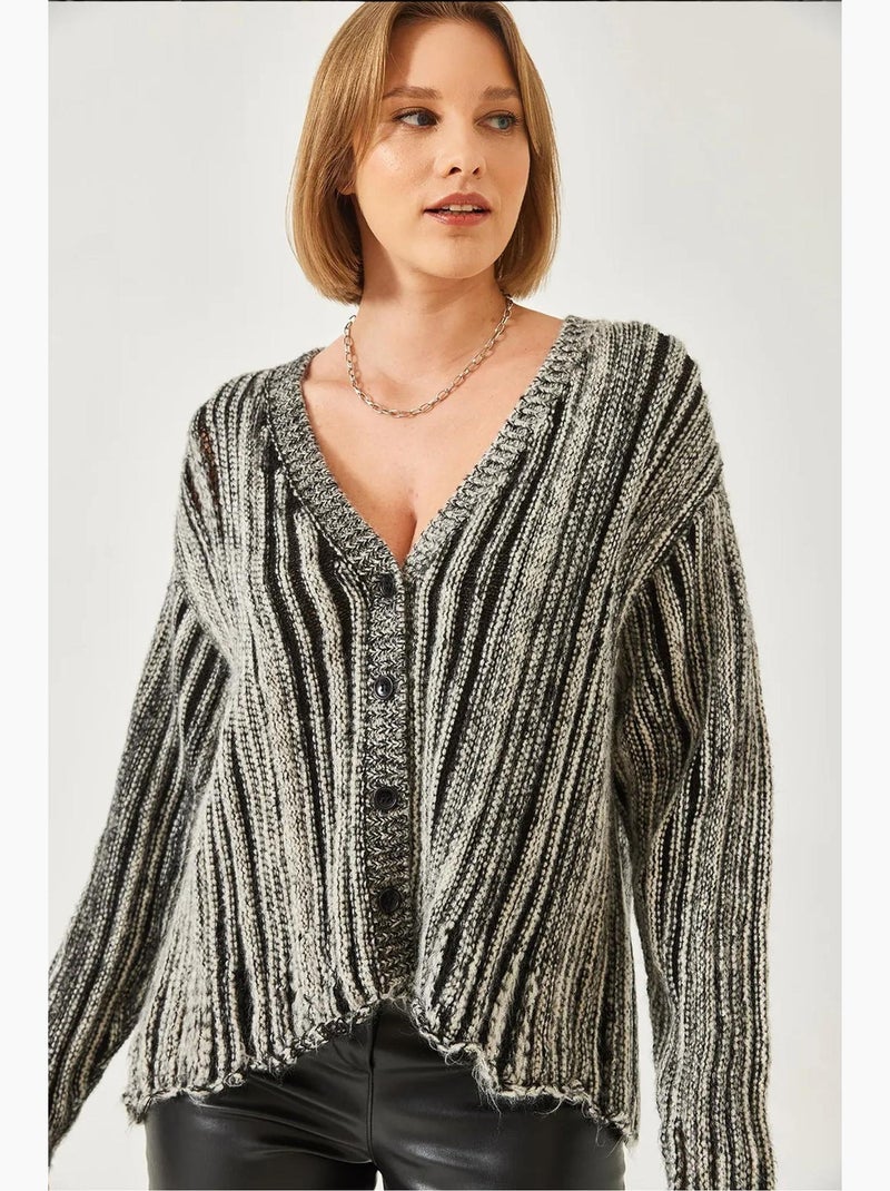 Cardigan in maglia larga lucci Nero Bianco - Kiabi