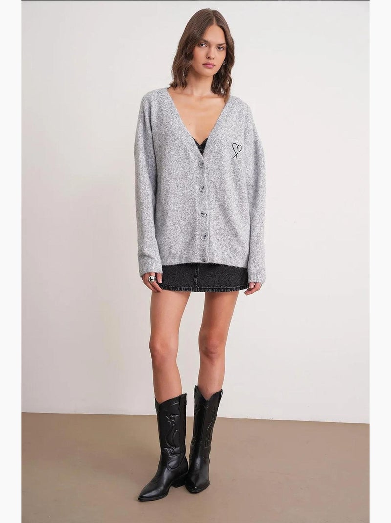 Cardigan in maglia oversize con dettaglio a cuore mixray Grigio chiaro - Kiabi