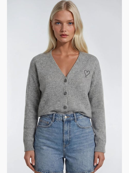 Cardigan in maglia oversize con dettaglio a cuore mixray - Kiabi Cardigan in maglia oversize con dettaglio a cuore mixray - Kiabi