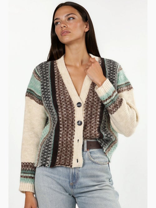 Cardigan in maglia oversize soft touch con motivo e scollo a v hiccup - Kiabi Cardigan in maglia oversize soft touch con motivo e scollo a v hiccup - Kiabi