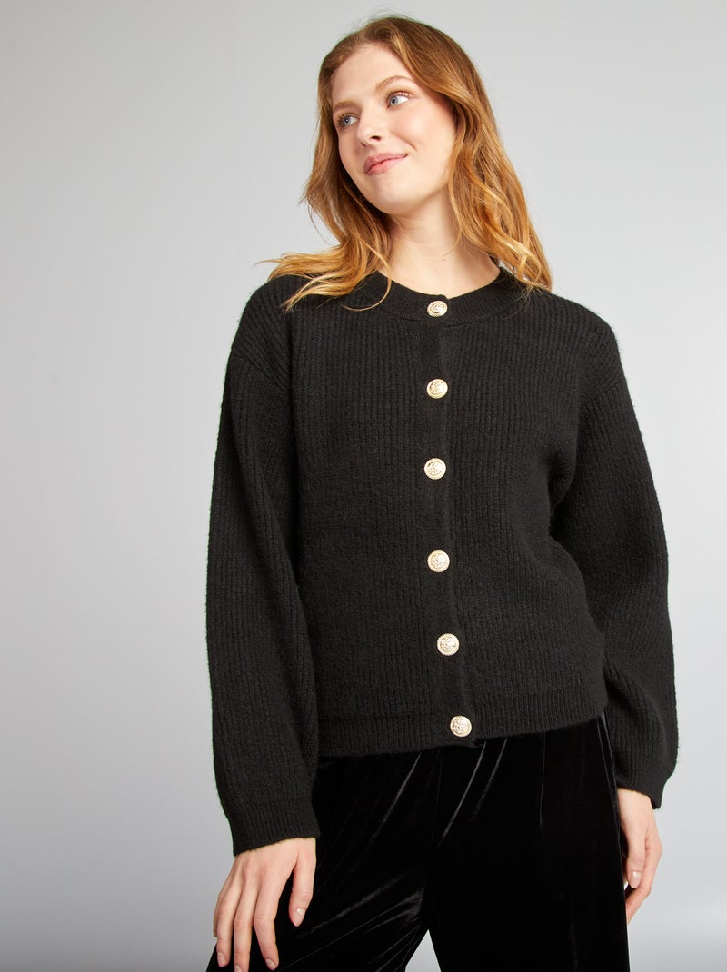 Cardigan in maglia pesante con bottoni dorati nero - Kiabi