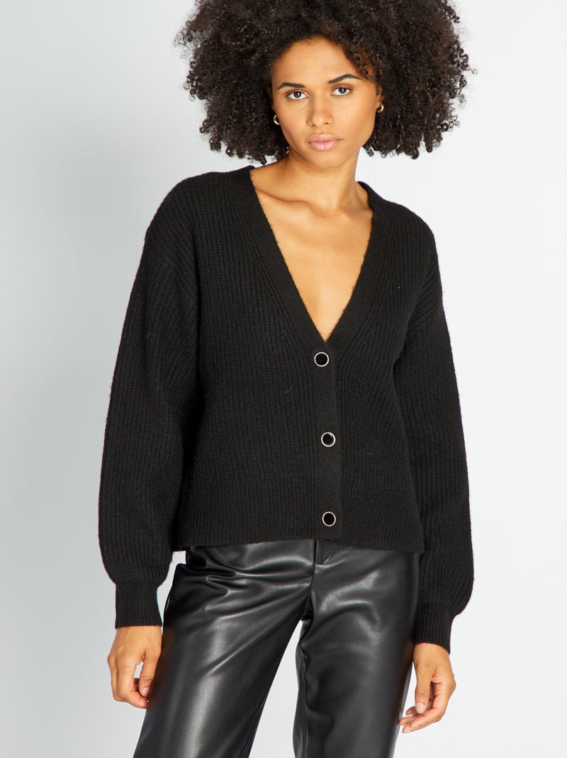Cardigan in maglia pesante e bottoni fantasia nero - Kiabi