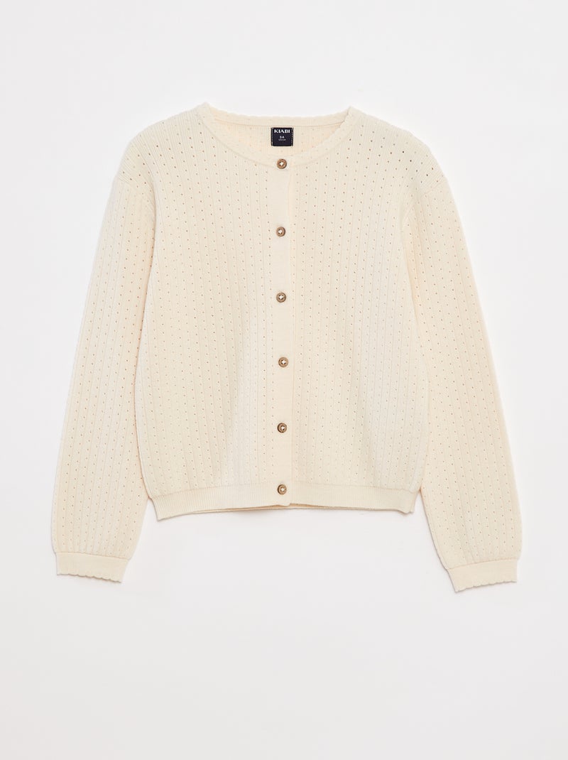 Cardigan in maglia pointelle tinta unita Bianco - Kiabi