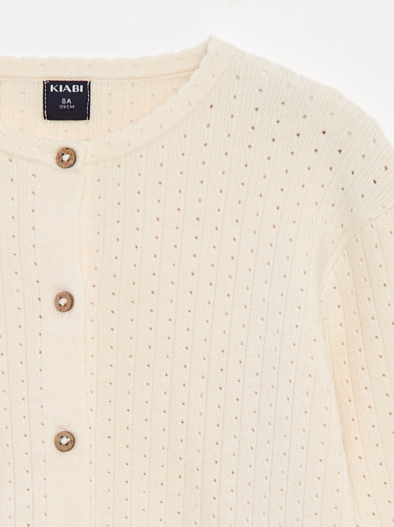 Cardigan in maglia pointelle tinta unita Bianco - Kiabi