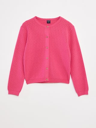 Cardigan in maglia pointelle tinta unita