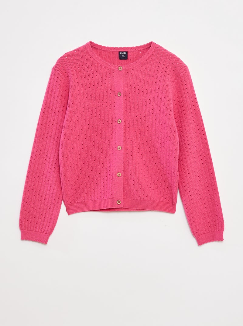 Cardigan in maglia pointelle tinta unita Rosa - Kiabi