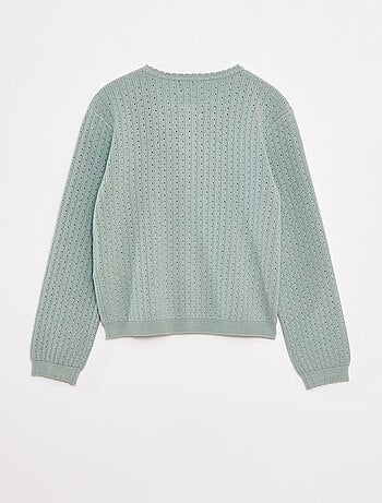 Cardigan in maglia pointelle tinta unita