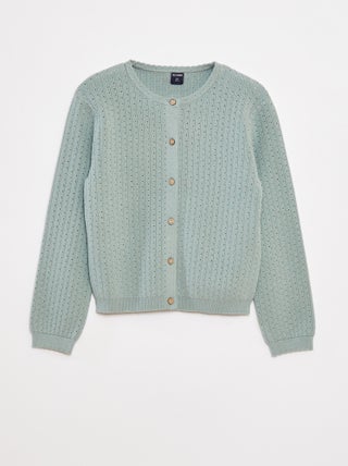 Cardigan in maglia pointelle tinta unita