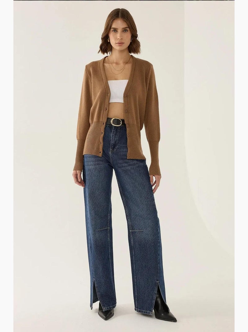 Cardigan in maglia semi-aderente con scollo a v hiccup Marrone - Kiabi