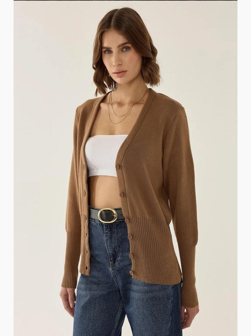 Cardigan in maglia semi-aderente con scollo a v hiccup Marrone - Kiabi