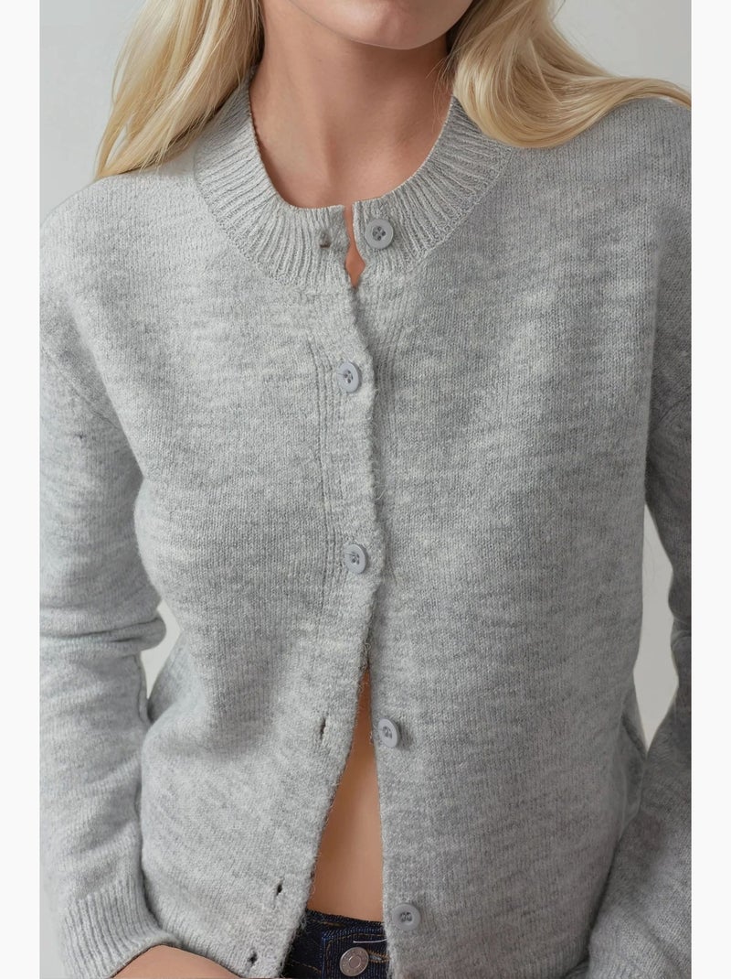 Cardigan in maglia soft touch con girocollo hiccup Grigio - Kiabi
