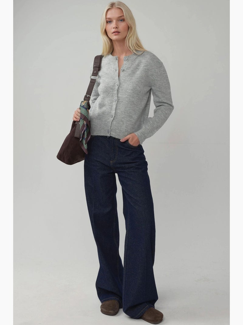 Cardigan in maglia soft touch con girocollo hiccup Grigio - Kiabi