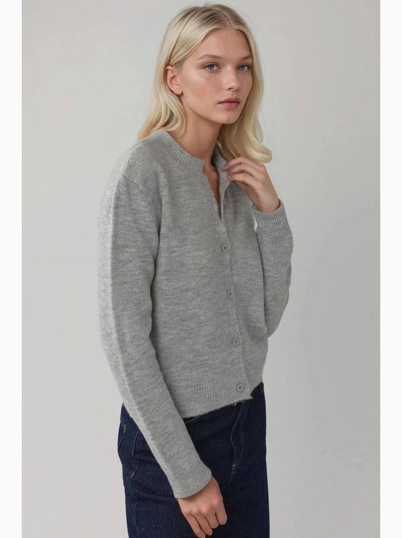 Cardigan in maglia soft touch con girocollo hiccup Grigio - Kiabi