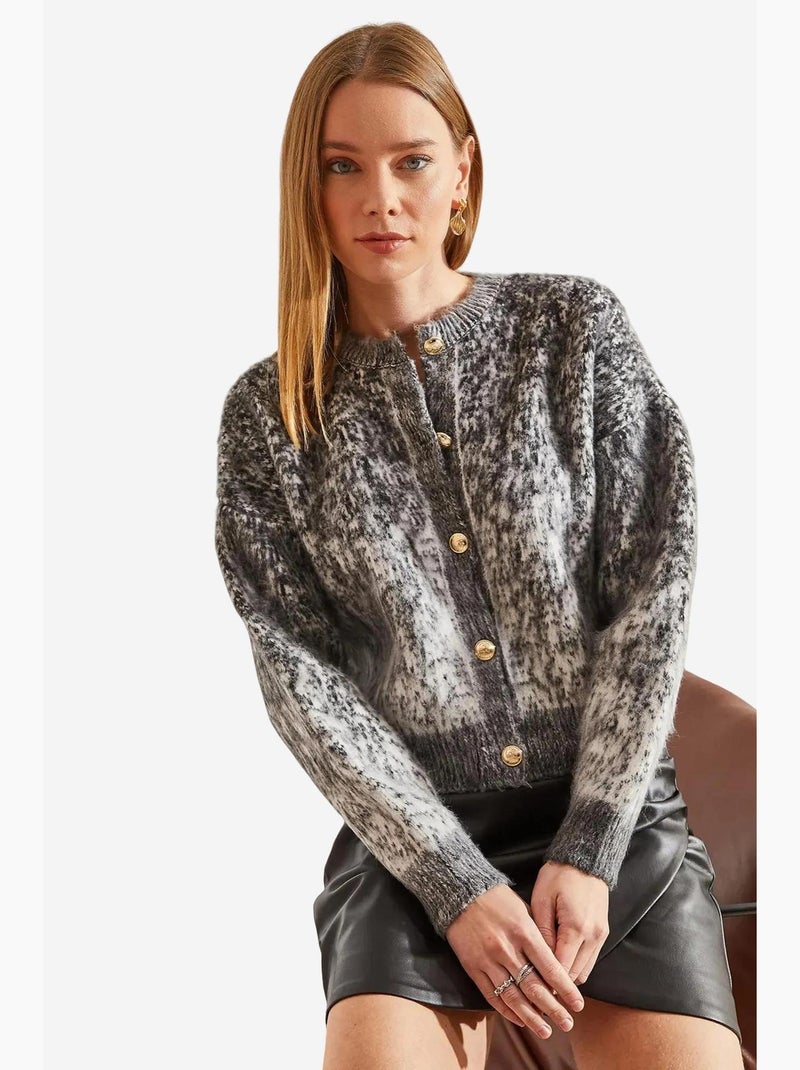 Cardigan in maglia spazzolata con bottoni lucci Grigio scuro - Kiabi