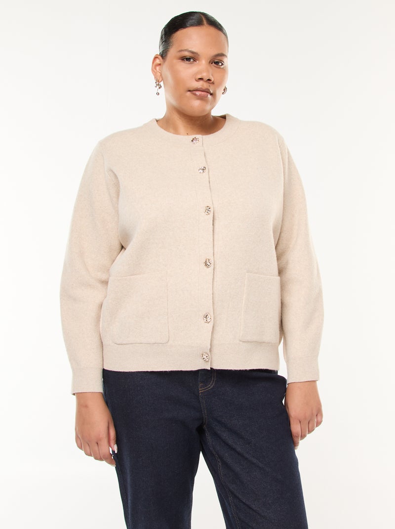 Cardigan in maglia spessa con bottoni fantasia Beige - Kiabi