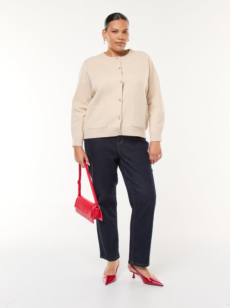 Cardigan in maglia spessa con bottoni fantasia - Beige - Taglie forti